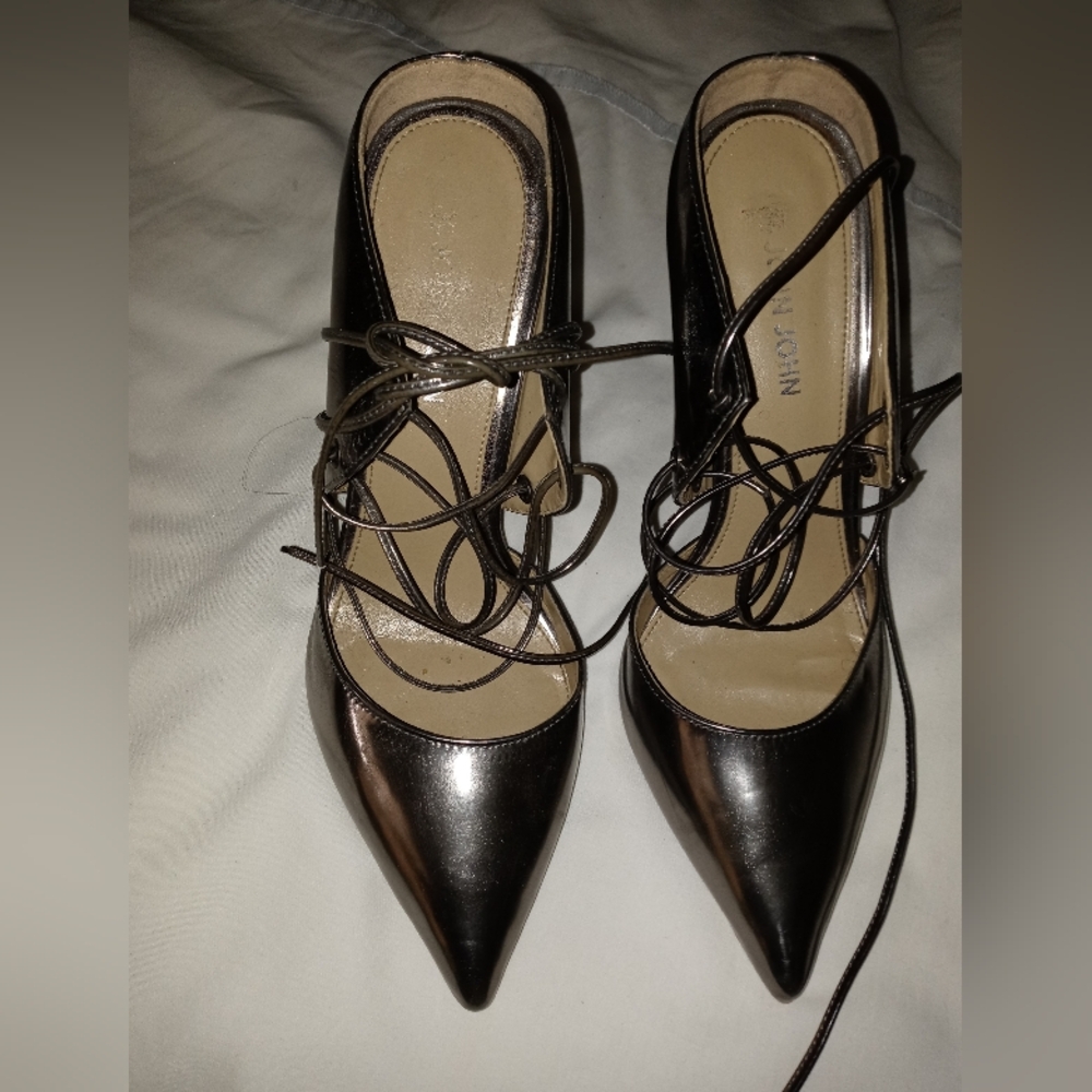 John John Lace Up Open Back Heel Pump